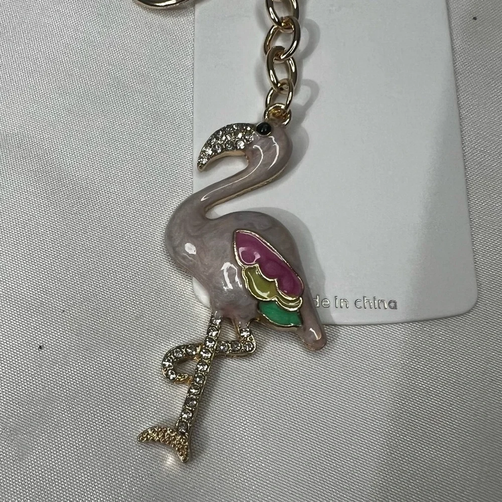 Mint Flamingo Keychain with Pink and Gold Accents